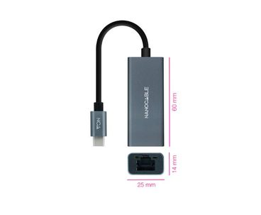 CONVERSOR USB-C A ETHERNET GIGABIT 10/100/1000 15cm GRIS NANOCABLE